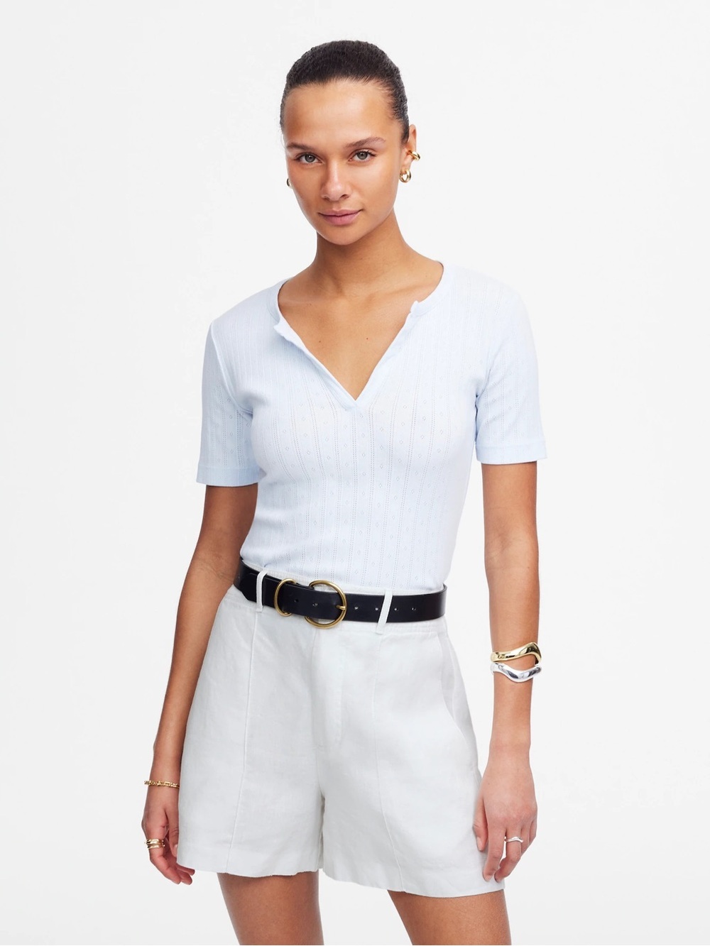 Madewell Pintucked Shorts in 100% Linen Size 00 in Salt (white)